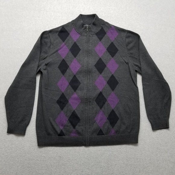 Claiborne‎ Sweater Jacket Mens Large Gray Full Zip Pockets Mock Neck - Picture 1 of 9